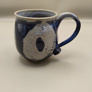 handcrafted pottery coffee mug ceramic light blue with dark blue accents